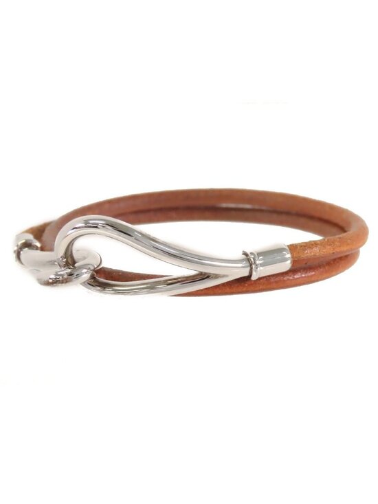 Hermes Jewelry - Hermes Jumbo Bracelet Brown Silver Leather Metal Double Tour